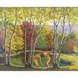 Robert F Williams, Bathers in Autumn Landscape 1951, Oil on Canvas Laid on Masonite