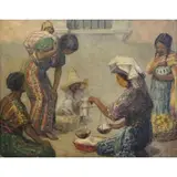 Christina Morton, Market Scene, Oil on Canvas Laid on Wood
