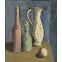 Marc Mendelson, Still Life with Bottles, Vase and Ball, Oil on Board