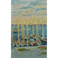 Jules Cavaillès, Yachts a Cannes, Oil on Canvas