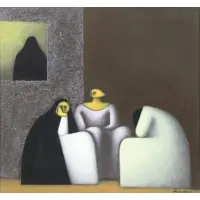 Jesus Leuus, Mujer a la Ventana, 1965, Oil on Board