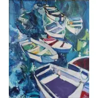 Joanne Cooper, Rowboats, Oil on Canvas