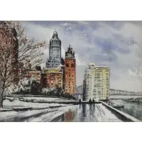 Alex von Daehn, View of Queensboro Bridge from Sutton Place, Watercolor