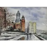 Alex von Daehn, View of Queensboro Bridge from Sutton Place, Watercolor