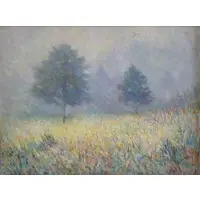 Impressionistic Landscape of a Meadow by Wing Lee, Oil on Canvas, sold Aug 2018