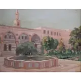 Nicolas Macksound, Court in Asad Pasha Palace, Damascus, 1924, Oil on Board
