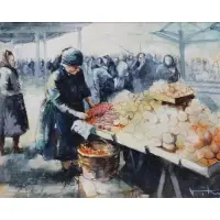 Victor Viko, Market Scene, Oil on Canvas
