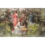 Gustave Jacquet, Picking Flowers, Oil on Canvas