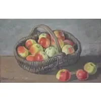 Jacob Markiel, Still Life with Apples in a Basket, Oil on Board