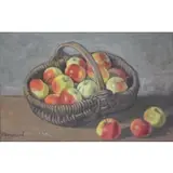 Jacob Markiel, Still Life with Apples in a Basket, Oil on Board