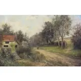 A. Oil on Canvas Hulk, Village Landscape