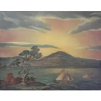 Eliza Moran, Boats at Sea, OIl on Canvas