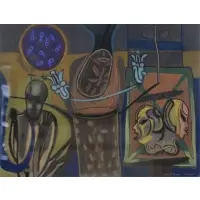 Abstraction with Mask by J. Pastel Polanco, sold Aug 2018