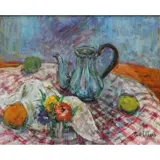 Richard Bellais, Nature Morte au Pot et Fruits, Oil on Canvas