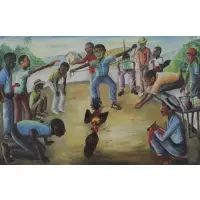Biguad Wilson, Cock Fight, Oil on Board