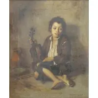 János Valentiny, Boy with Violin, Oil on Canvas