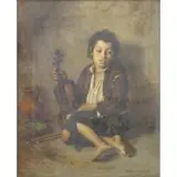 János Valentiny, Boy with Violin, Oil on Canvas