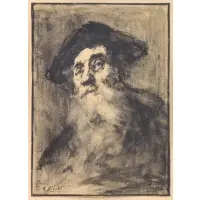 Augustin Théodule Ribot, Portrait of an Old Man, Ink on Paper