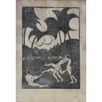 George Biddle, Bathers, Linocut on Silver Leaf