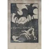George Biddle, Bathers, Linocut on Silver Leaf