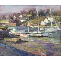 Robert Gruppe, Sailboats in the Harbor, Oil on Canvas