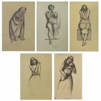 Abraham. Five Tobias, Figure Studies, 1938-39, Ink Drawings on Paper