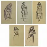 Abraham. Five Tobias, Figure Studies, 1938-39, Ink Drawings on Paper