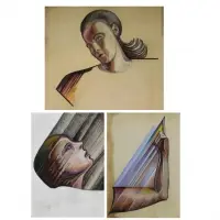 Abraham. Three Tobias, Untitled, Casein Figural Paintings
