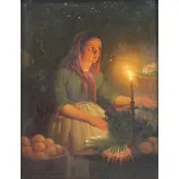 Andreas Vermeulen, Girl with Vegetables by Candlelight, Oil on Panel