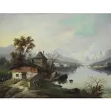 J. Oil on Canvas Roy, River Landscape with House