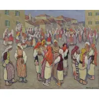 Jacques Martin-Ferrières, Marche aux Fiancailles a Ochrid, Oil on Canvas