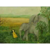 William Forauer, Girl with Elephants, Oil on Canvas