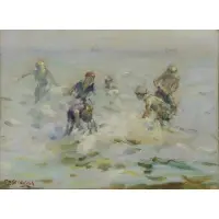 Francesco Spicuzza, Beach Scene, Oil on Board