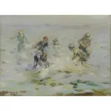 Francesco Spicuzza, Beach Scene, Oil on Board