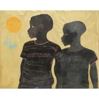 Walter Williams, Two Boys and a Butterfly, 1965, Oil on Paper
