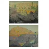 Frederick Freder, Roman Bridge, Avila, Two Oils on Canvas