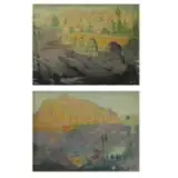 Frederick Freder, Roman Bridge, Avila, Two Oils on Canvas