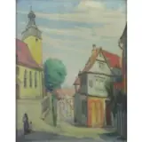 Frederick Freder, European Street Scene, Oil on Canvas