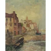 Seaside Village by Max Weyl, Oil on Canvas, sold May 2018