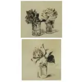 Van Day Truex, Two Roses, Two Ink Wash Drawings on Paper