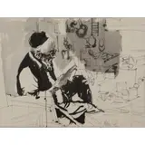 Moshe Gat, Man Reading, 1971, Ink on Paper