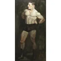 Portrait of Edgar Robertson, Physical Culturist by Mark Beard, Oil on Masonite, sold May 2018