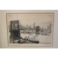 G. Etching Briard, New York, Brooklyn Bridge