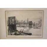 G. Etching Briard, New York, Brooklyn Bridge