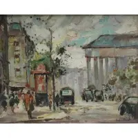Andre Picot, Street Scene, Oil On Board
