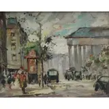 Andre Picot, Street Scene, Oil On Board