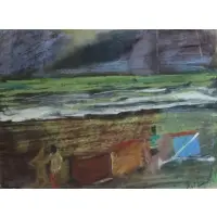 Alexander Rutsch, Abstracted Coastal Landscape, Pastel on Paper