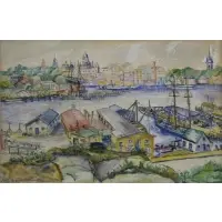 Jacob Jacobson, Dockscene, Watercolor