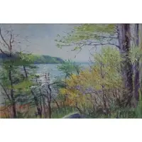 Oscar Alf, River Landscape, Oil on Board