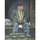 Min Rosenburg, Man in Boxcar, Oil on Canvas